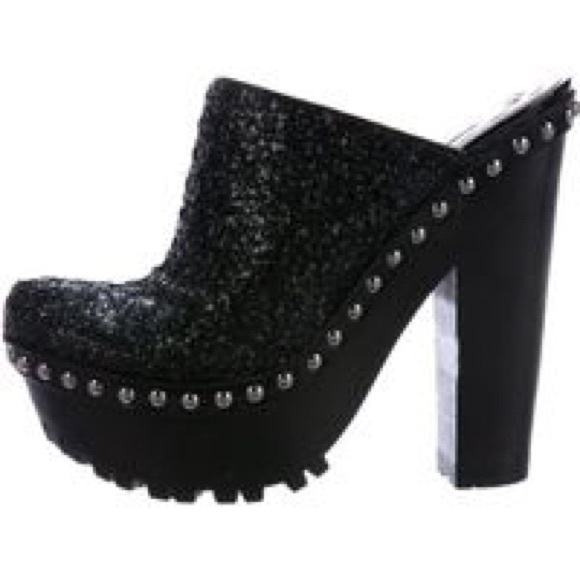 Miu Miu Shoes - Miu Miu Glitter Platform Mules/Clogs